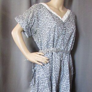 Vintage 1950 Era Dress Gray with Black Shadow Lace Rhinestone Buttons